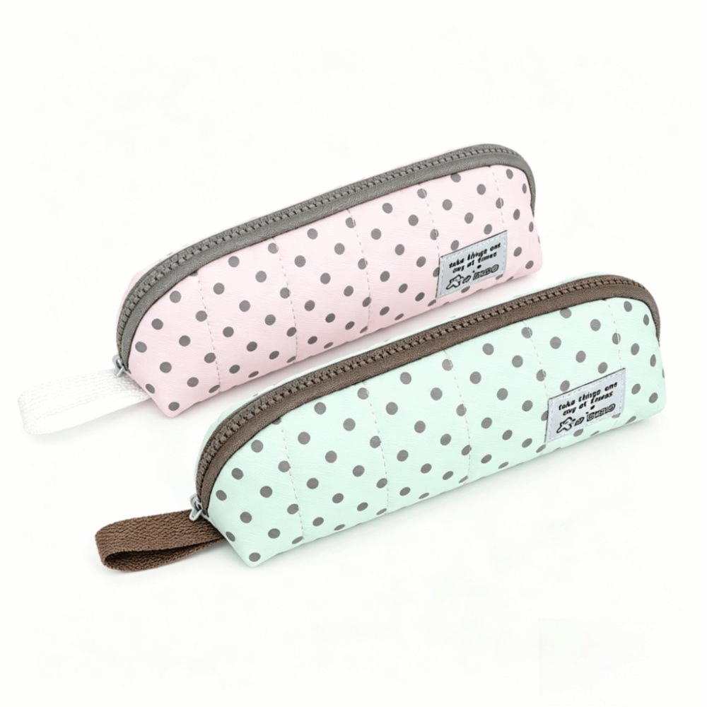Aesthetic Large Pencil Case Pouch - 세련된 디자인의 물방울무늬 연필 케이스, 한국