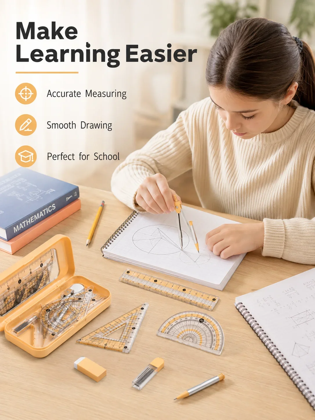 Math Geometry Set With Compass - 학생용 8종 수학 기하학 세트, 컴퍼스,
