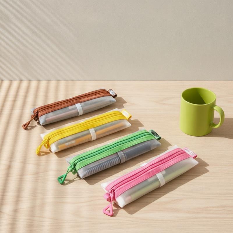 @*투명 메쉬 연필 파우치 이중 지퍼 조절 가능한 바인 - Clear Mesh Pencil Pouch For Exam 리뷰 및 가격